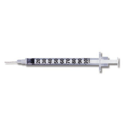 Insulin Syringe, 1mL, Permanently Attached Needle, 28G x ½