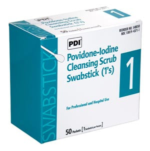 PVP Iodine Scrub Swabstick 1s, 1/pk, 50 pk/bx, 10 bx/cs - Cimadex International
