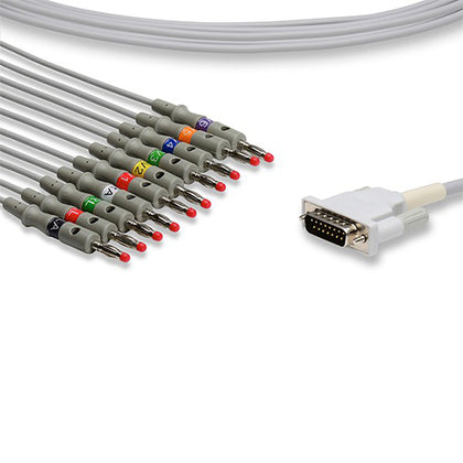 Direct-Connect EKG Cable, 10 Leads, Banana, 300cm, Philips Compatible w/ OEM: M2461A, M3702C, 989803107711, 55, 45502-13, CB-721013R/1, 9293-032-50, 9293-032-60