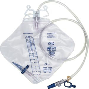Drainage Bag, 2000mL, Universal Double-Hook & Rope Hanger, Needleless Sampling Port, Smooth Adapter with Cap, 11/32