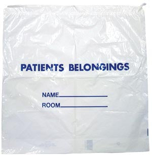 Patient Belongings Bag, Drawstring, White, 20