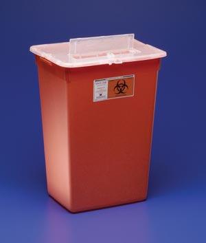 Container, 10 Gal, Red, Split Lid, Sharps Port, Large Volume, 15½