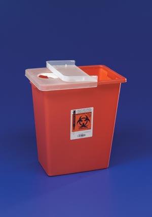 Container, 8 Gal Red, Hinged lid, 10/cs