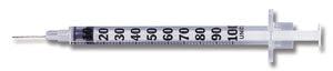 Insulin Syringe, 1mL, Permanently Attached Needle, 28G x ½