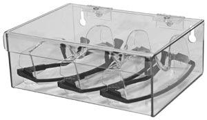 Eyewear Dispenser, Hinged Lid Top, Holds up to 6 pr of Safety Glasses, Keyholes For Wall Mounting, Clear PETG Plastic, 9¼