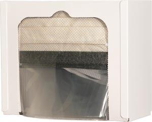 Face Mask Dispenser, Shield Style, Holds One Box of Shield Style Face Masks, Keyholes For Wall Mounting, White Powder Coated Steel, 9 1/16