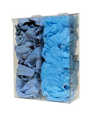 Bulk Dispenser, Tall Double Bin, Holds a Variety of Protective Apparel in Bulk, Dual Compartments with Hinged Lid, Openings at Front Bottom, Keyholes For Wall Mounting, Clear PETG Plastic, 12¼