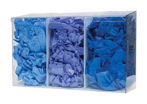 Bulk Dispenser, Triple Bin, Holds a Variety of Protective Apparel in Bulk, Triple Compartments with Hinged Lid, Openings at Front Bottom, Keyholes For Wall Mounting, Clear PETG Plastic, 17½