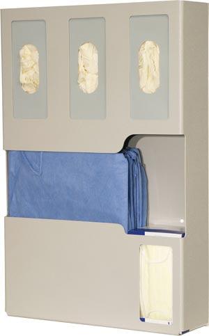 Protection Organizer, Holds Flat Pack or Launderable Gowns, Three Boxes of Gloves & One Box of Face Masks, Keyholes For Wall Mounting, Door Hanger Cut-Out, Quartz ABS Plastic, 16 5/8