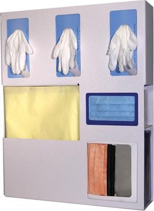 Protection Organizer, Holds Flat Pack or Launderable Gowns, Three Boxes of Gloves, One Box of Face Masks & One Box of Face Shields, Keyholes For Wall Mounting, Door Hanger Cut-Out, Quartz ABS Plastic, 20 1/16