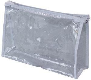 Vinyl Pouch, Clear See-Through with Grey Traim, Zipper Closure, 8