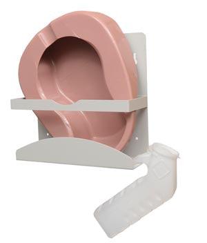 Bedpan/ Urinal Dispenser, Holds Standard Size Bedpans, Urinals & Specimen Collection Containers, Keyholes For Wall Mounting, Quartz Powder Coated Aluminum, 12 5/16