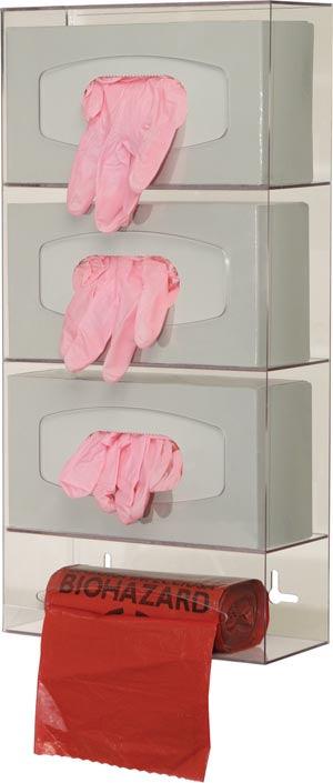Triple Glove & Single Roll Bag Dispenser, Holds Three Boxes of Gloves & One Roll of Bags (up to 9