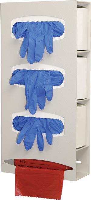 Triple Glove & Single Roll Bag Dispenser, Holds Three Boxes of Gloves & One Roll of Bags (Up to 9