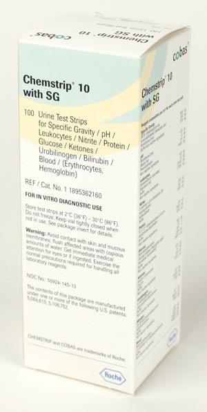 Chemstrip 10SG (Specific Gravity, pH, Leukocytes, Nitrite, Protein, Glucose, Ketone, Urobilinogen, Bilirubin, Blood), CLIA Waived, 100/vial