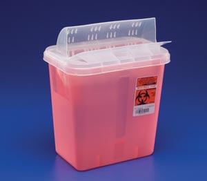 Sharps Container, Always-Open Lid, 12 Qt, Transparent Red, 16¼