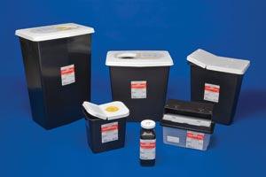 Hazardous Waste Container, Hinged Lid, Black, 12 Gal, 10/cs
