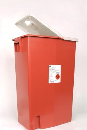 Container, 18 Gal Red, Hinged Lid, 5/cs