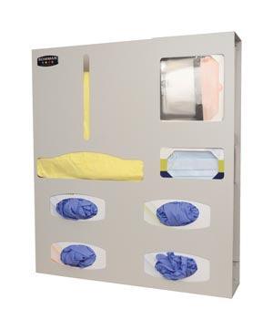 Protection Organizer, All Aluminum, Quad Glove, Holds a Variety of Gowns, Four Boxes of Gloves, One Box of Face Masks & (1) Box of Face Shields, Keyholes For Wall Mounting, Quartz Powder Coated Aluminum, 22¾