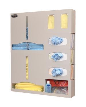 Protection Organizer, Holds a Variety of Gowns in Two Compartments, Two Boxes of Earloop Masks & Storage Shelf to Hold a Variety of Medical Supplies, Keyholes For Wall Mounting, Door Hanger Cut-Out, Quartz ABS Plastic, 25 1/8W x 30¾
