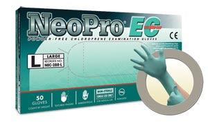 Exam Gloves, PF Chloroprene, Latex-Free, Extended Cuff & Textured Fingers, Green, Medium, 50/bx; 10 bx/cs