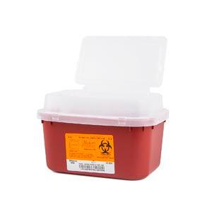 Sharps Container, 1 Gallon Red, Tortuous Path Lid, 10
