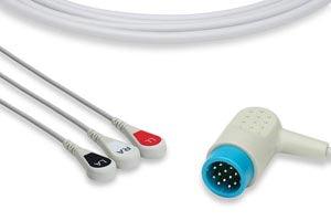 Direct-Connect ECG Cable, 3 Leads Snap, Medtronic > Physio Control Compatible w/ OEM: 11110-000029, 3006218-02, CB-72307R, 42305, KCB036, KCA035, 3006218-06 (DROP SHIP ONLY) (Freight Terms are Prepaid & Added to Invoice - Contact Vendor for Specifics)
