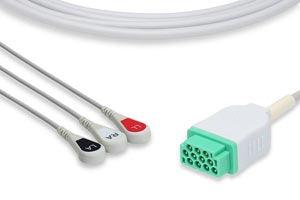 Direct-Connect ECG Cable, 3 Leads Snap, GE Healthcare > Marquette Compatible w/ OEM: 2001292-001, CB-723006R (DROP SHIP ONLY) (Freight Terms are Prepaid & Added to Invoice - Contact Vendor for Specifics)