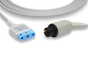 ECG Trunk Cable, 3 Leads, DIN Style Compatible w/ OEM: CB-71314, KCA016, CB-71316, KCA001, CB-71340, KCA004, 41340, KCA007 (DROP SHIP ONLY) (Freight Terms are Prepaid & Added to Invoice - Contact Vendor for Specifics)
