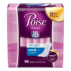 Poise Moderate Extra Coverage Pads, 16/pk, 6 pk/cs