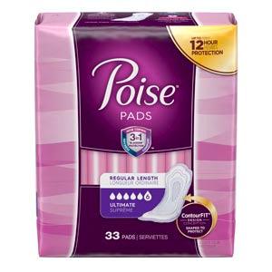 Poise Pads, Ultimate, 33/pk, 4 pk/cs