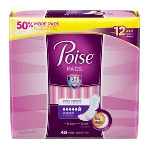 Poise Ultimate Pads, Long, 45/pk, 2 pk/cs
