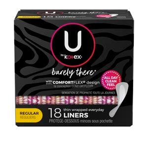 U by Kotex® Barely There® Liners, Thin, 18/pk, 24 pk/cs