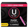 U by Kotex® Tampon, Super Premium, Regular Absorbency, Click Compact, 16/pk, 8 pk/cs