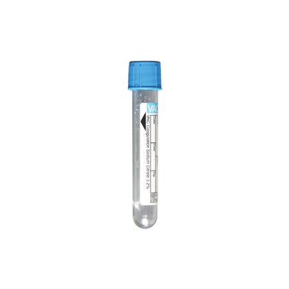 VACUETTE® Venous Blood Collection Tube Coagulation Tube Sodium Citrate Additive 13 X 75 mm 3 mL Light Blue / Black Ring Pull Cap Polyethylene Terephthalate (PET) Tube (50/BX)