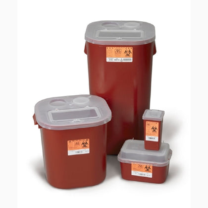 Sharps Container, 2 Gallon Red, Tortuous Path Lid, 10