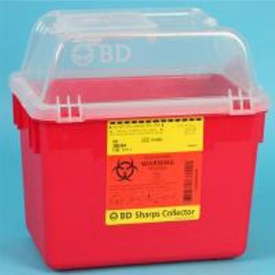 Sharps Collector, 8 Qt, Clear Top, Funnel Cap, Red, 24/cs