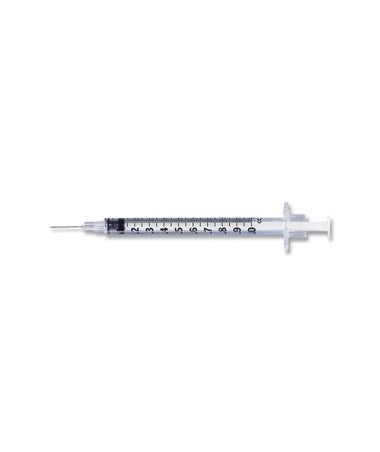 Allergy Syringe, 1mL, Permanently Attached Needle, 28G x ½", Regular Bevel, 100/bx, 5 bx/cs