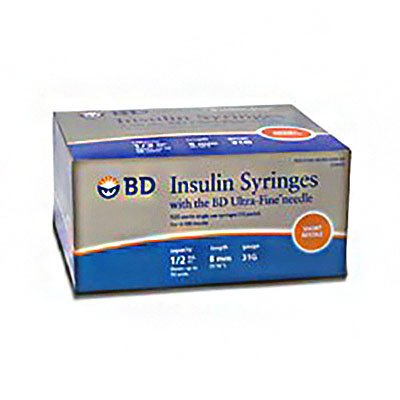 Insulin Syringe, ½mL Lo-Dose, Permanently Attached Needle, 31 G x 5/16", Self Contained, U-100 Ultra-Fine™ Short, 100/bx, 5 bx/cs