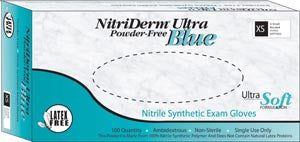 Gloves, Exam, X-Small, Nitrile, Chemo Tested, Non-Sterile, PF, Textured, Blue, 100/bx, 10 bx/cs