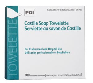 Castile Soap Towelette, 2% Coconut Oil, 1/pk, 100 pk/bx, 10 bx/cs (63 cs/plt) - Cimadex International